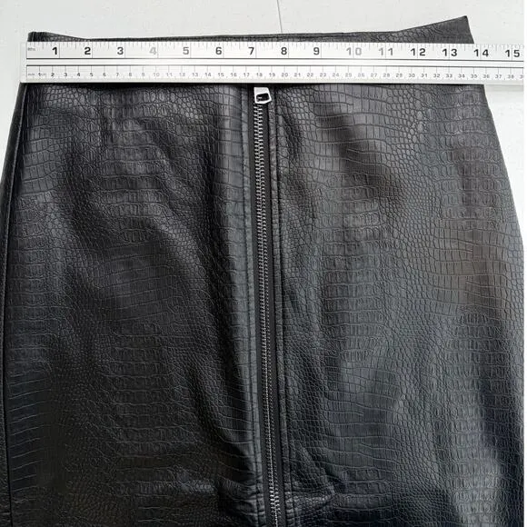 NWT Steve Madden Hayes Midi Skirt Faux Snakeskin Leather Full Zip Black Size 2