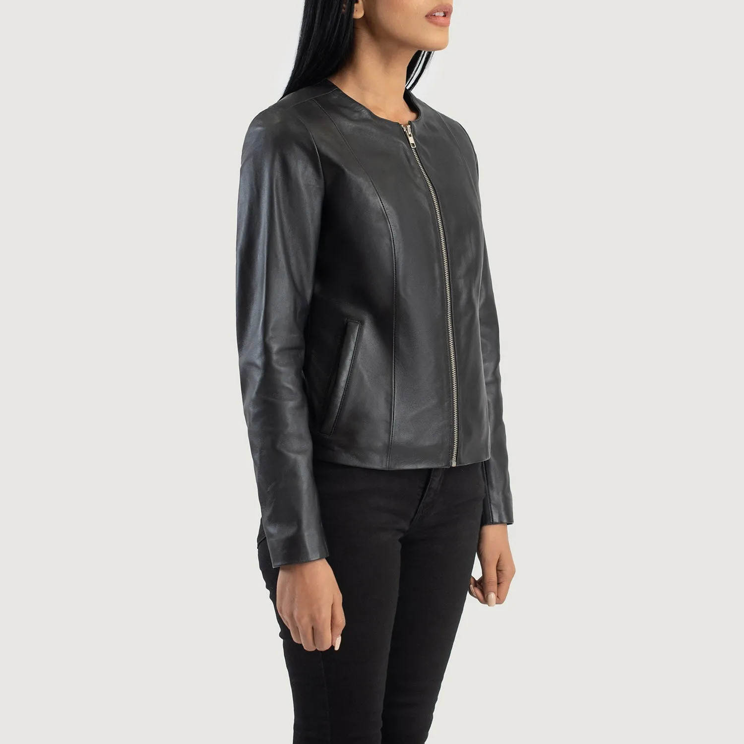 Odette Classic Collarless Leather Jacket