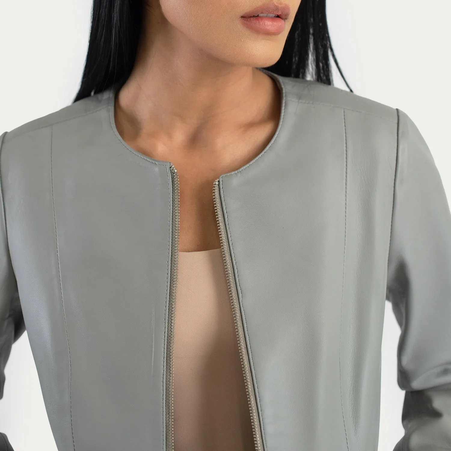 Odette Classic Collarless Leather Jacket