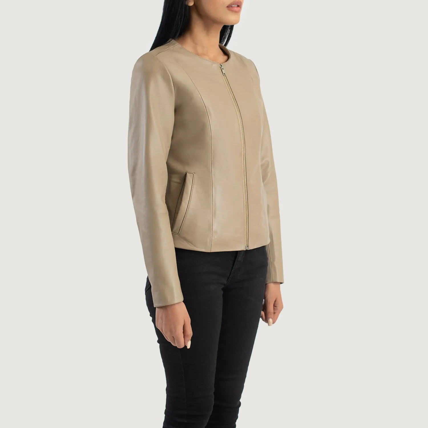 Odette Classic Collarless Leather Jacket