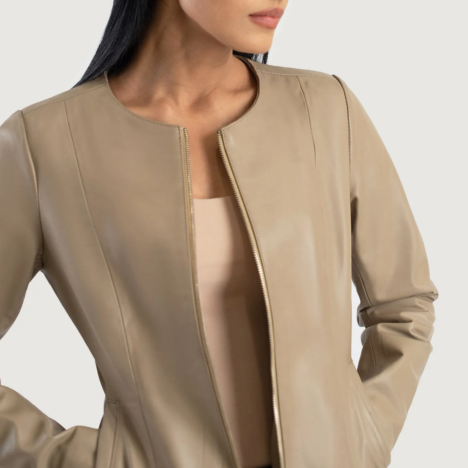 Odette Classic Collarless Leather Jacket