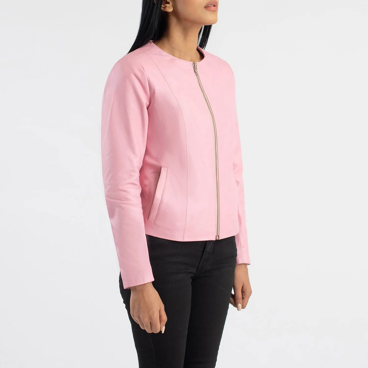 Odette Classic Collarless Leather Jacket