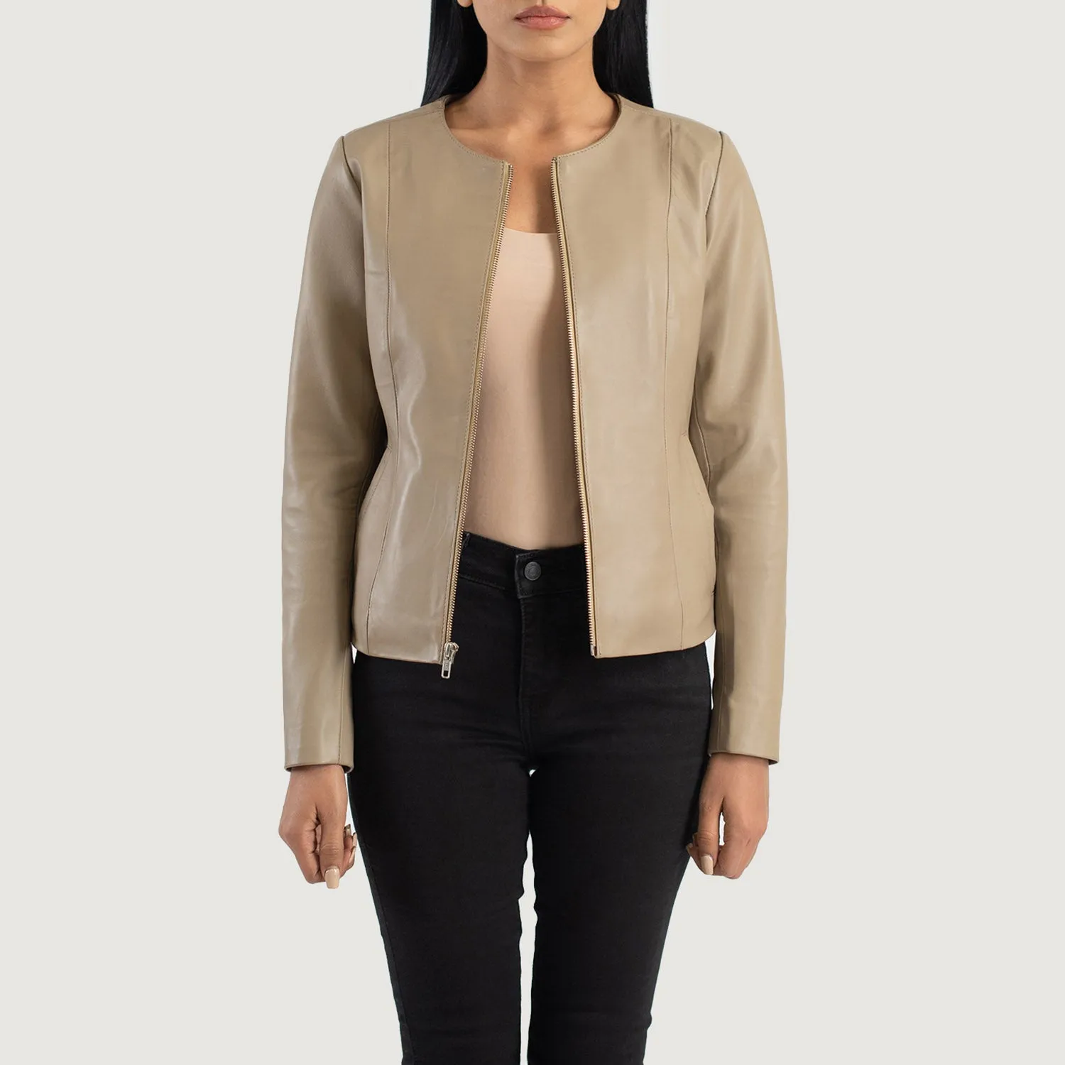 Odette Classic Collarless Leather Jacket