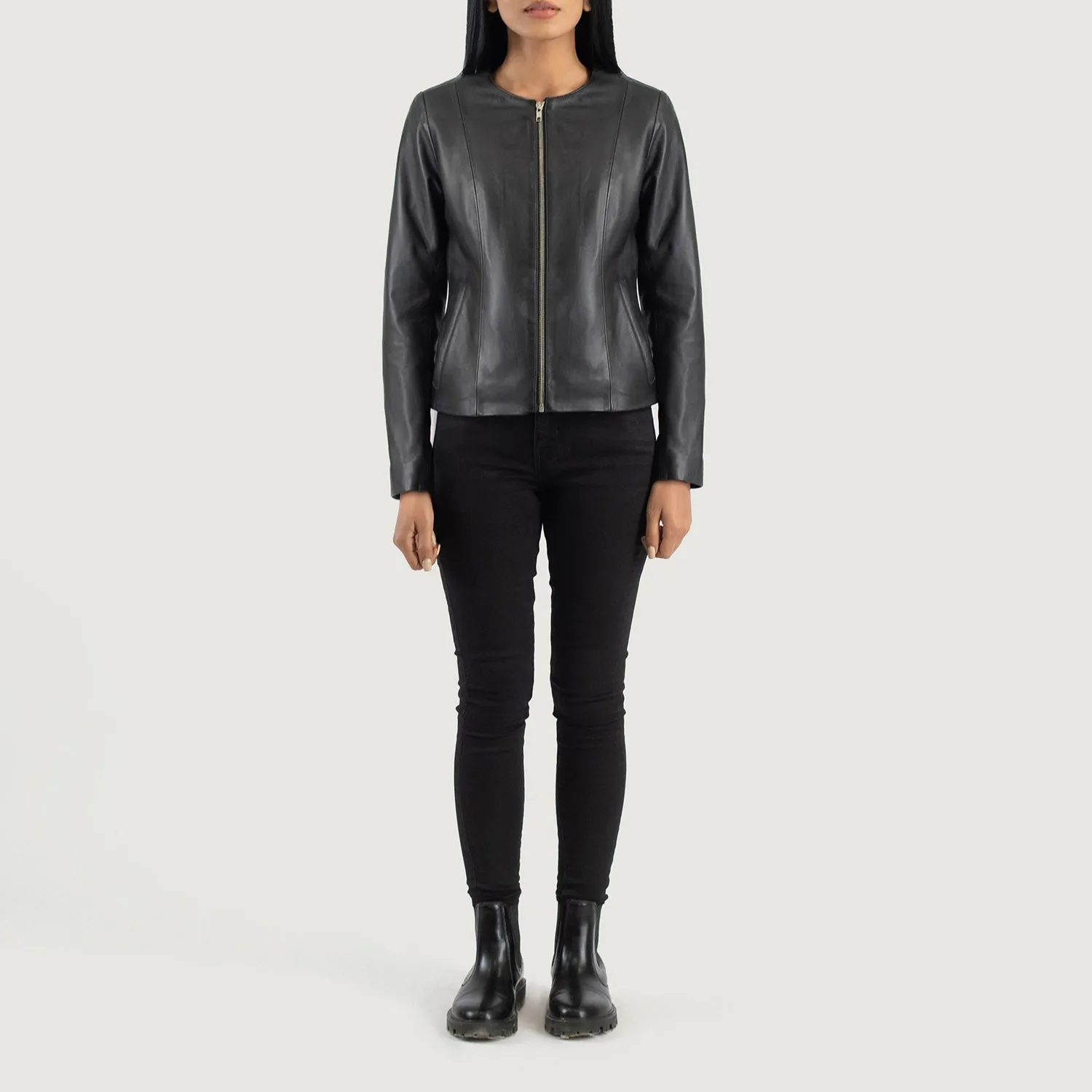 Odette Classic Collarless Leather Jacket