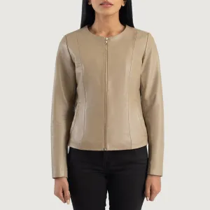 Odette Classic Collarless Leather Jacket