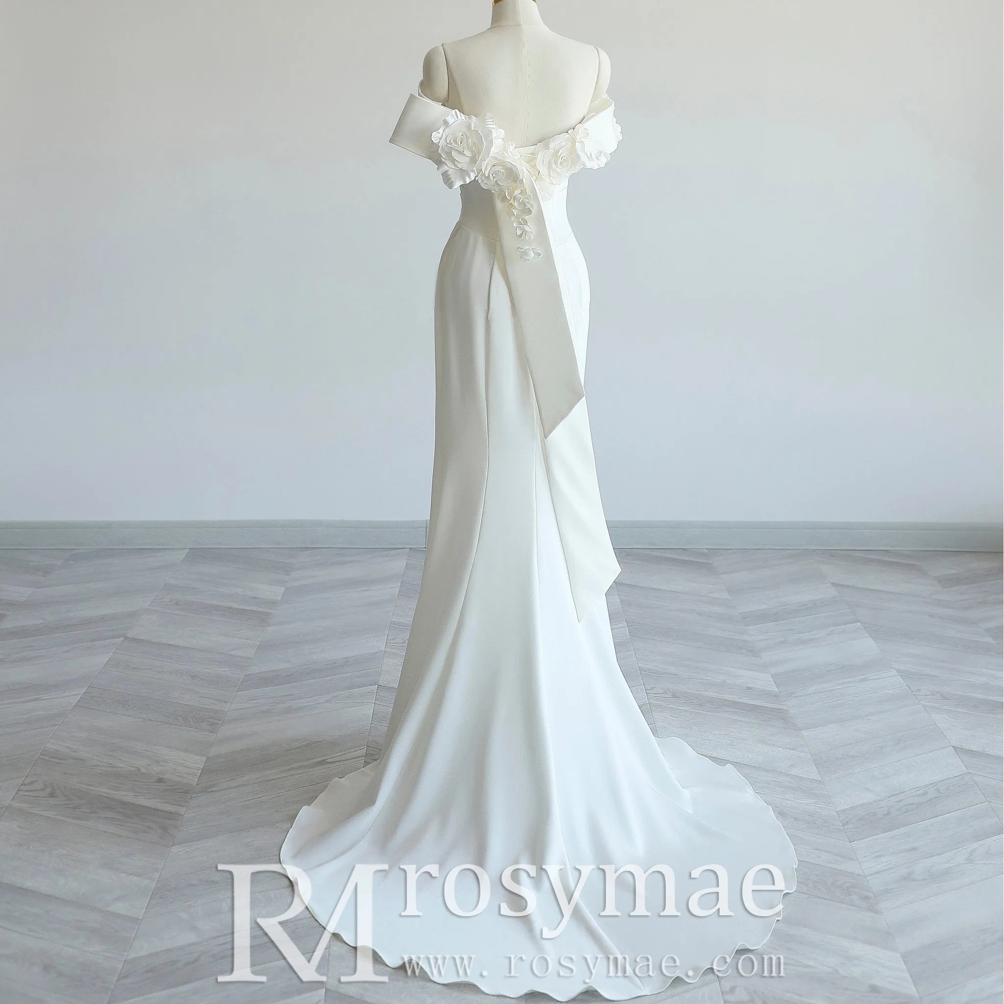 Off Shoulder Simple Mermaid Wedding Dress with Handmade Flowers