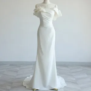 Off Shoulder Simple Mermaid Wedding Dress with Handmade Flowers