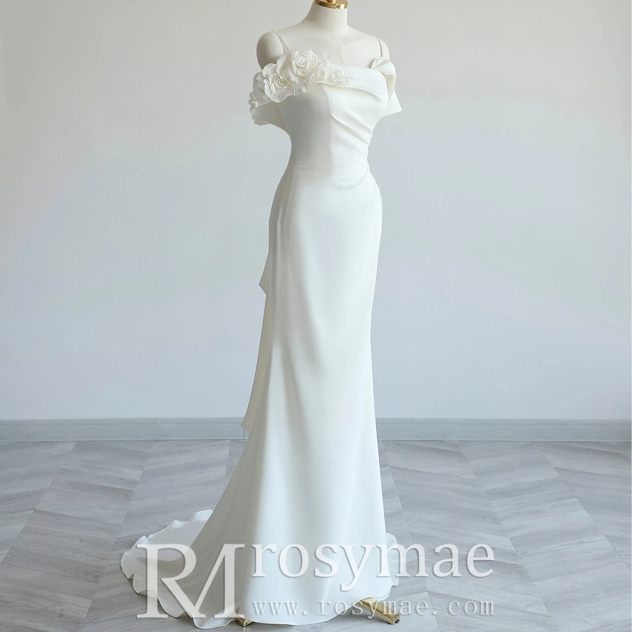 Off Shoulder Simple Mermaid Wedding Dress with Handmade Flowers