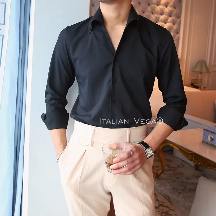 Old Money Black Shirt with Sky Blue Denim Signature Buttoned Gurkha Pant by ITALIAN VEGA®