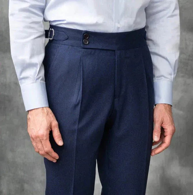 Old Money Crepe Shirt with Navy Blue Signature Buttoned Gurkha Pant by ITALIAN VEGA®