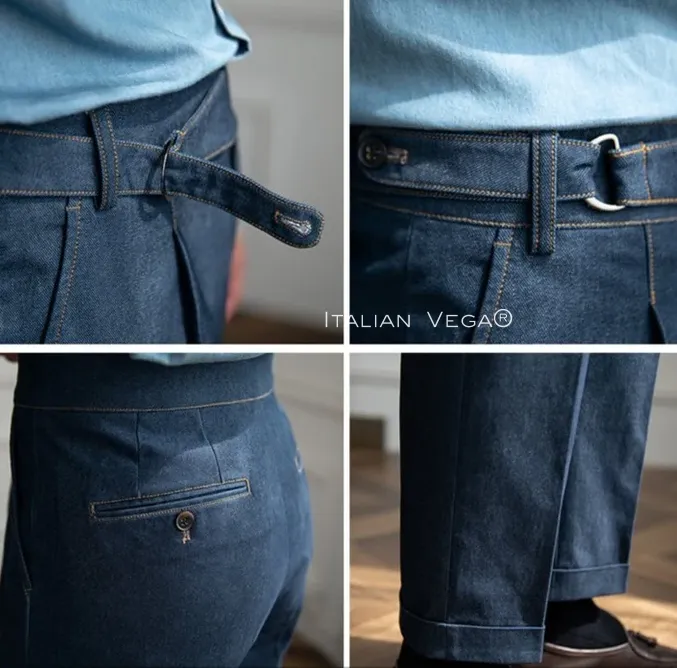 Old Money Crepe Stripe Shirt with Blue Veteran Denim Gurkha Pant by ITALIAN VEGA®