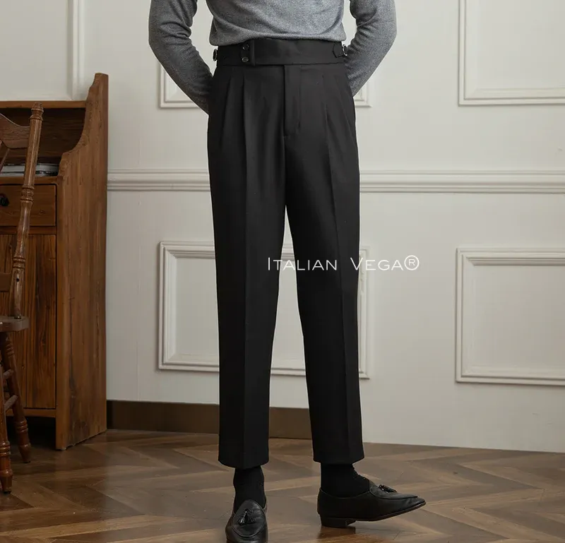 Old Money Navy Stripe Shirt with Black Herringbone Signature Buttoned Gurkha Pant by ITALIAN VEGA®