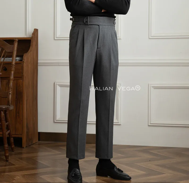 Old Money Navy Stripe Shirt with Grey Herringbone Signature Buttoned Gurkha Pant by ITALIAN VEGA®