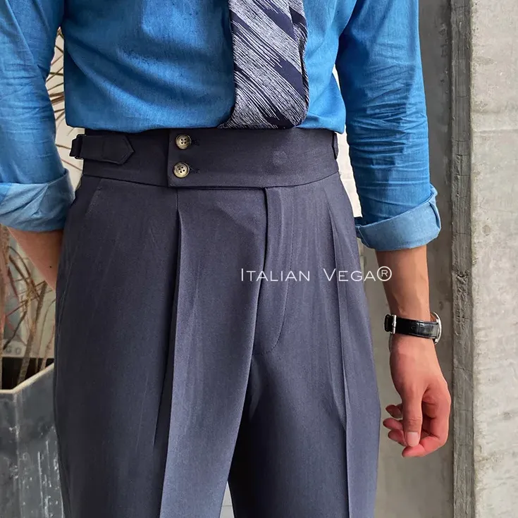 Old Money Powder Blue Shirt with Elephant Grey Signature Buttoned Gurkha Pant by ITALIAN VEGA®