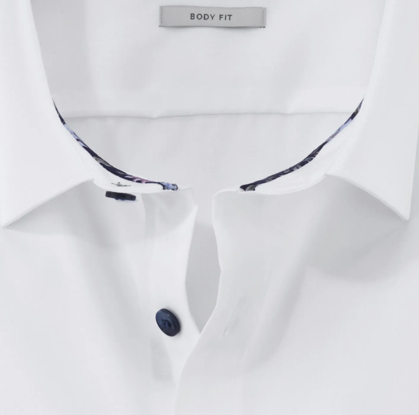 Olymp Luxor Body Fit - White Navy Floral Detail