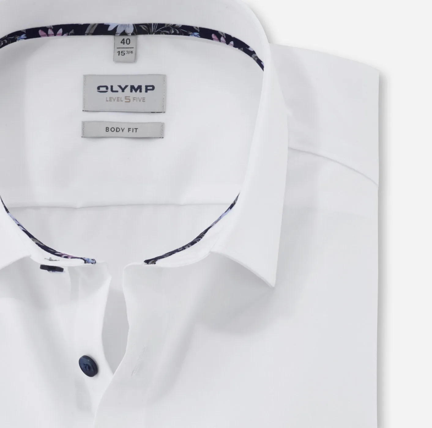 Olymp Luxor Body Fit - White Navy Floral Detail