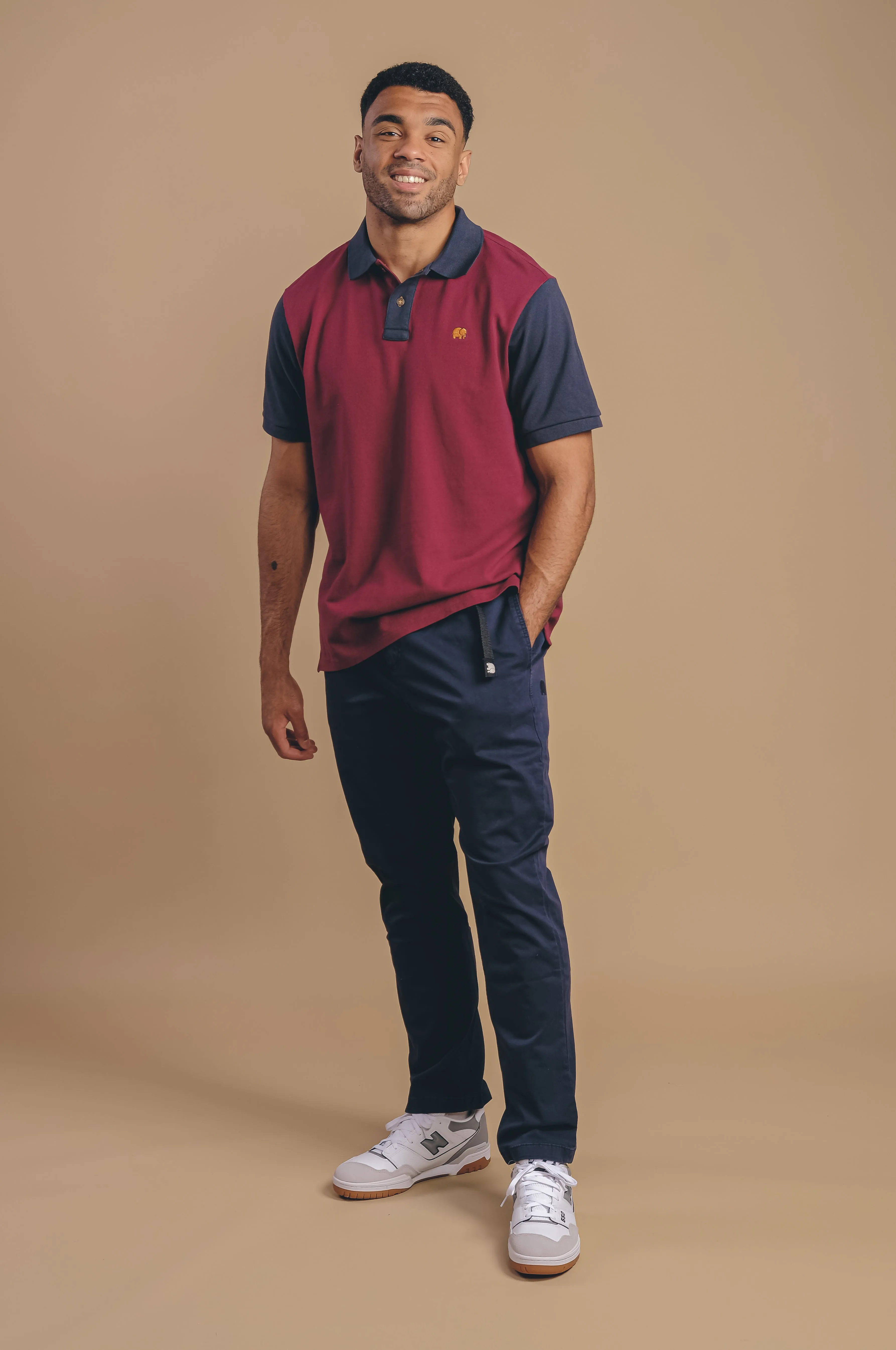Organic Color Block Polo Shirt Burgundy