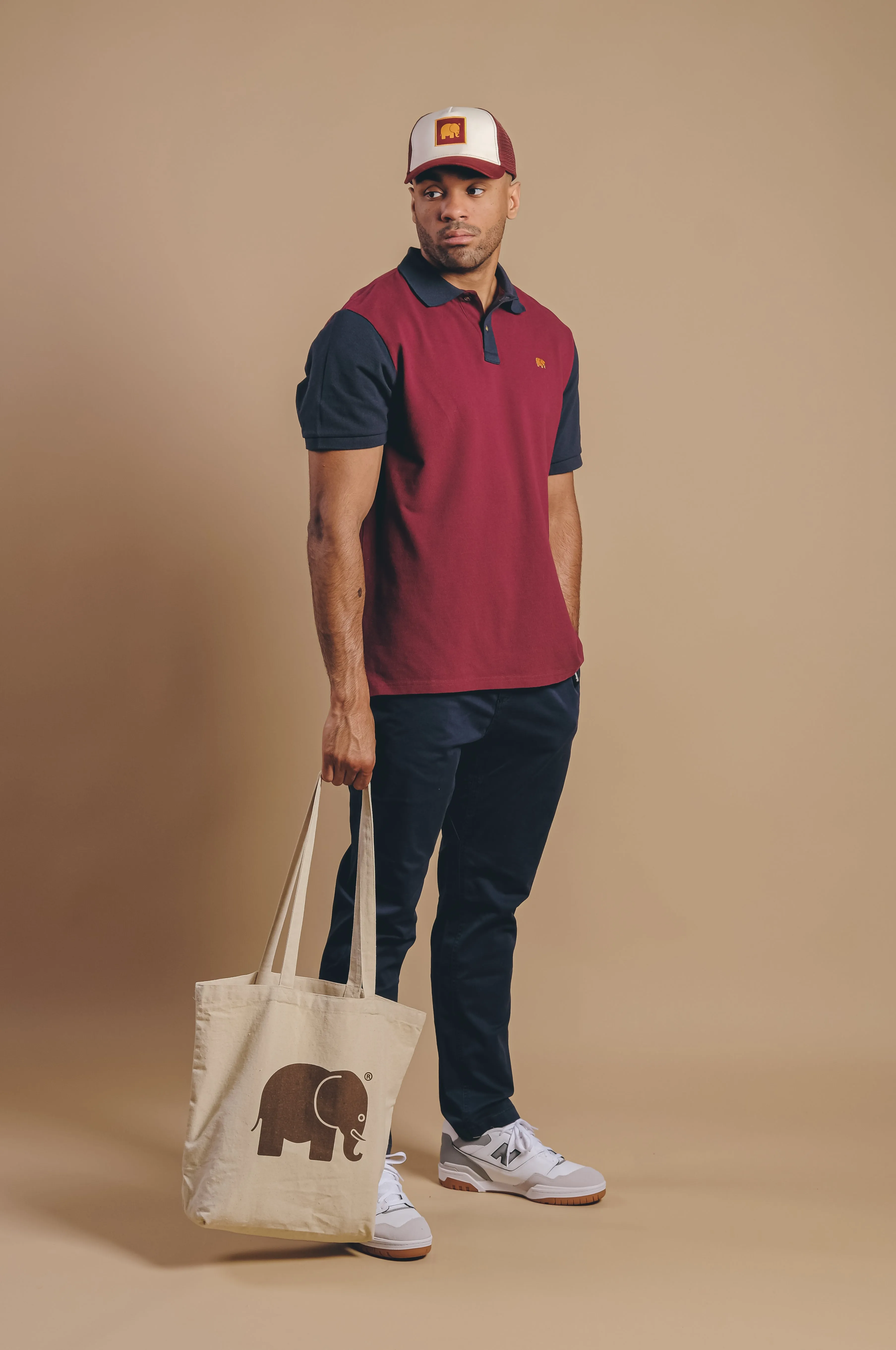 Organic Color Block Polo Shirt Burgundy