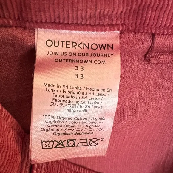 Outerknown Corduroy Shorts, Organic Cotton, Raspberry Size 33