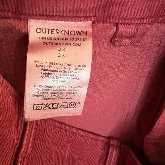 Outerknown Corduroy Shorts, Organic Cotton, Raspberry Size 33