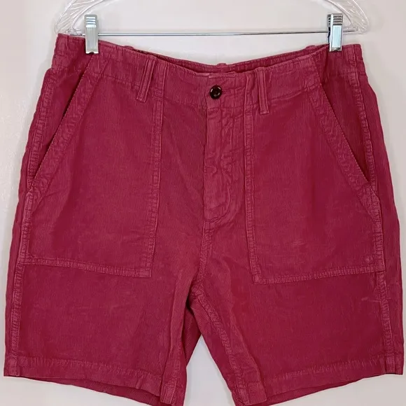 Outerknown Corduroy Shorts, Organic Cotton, Raspberry Size 33