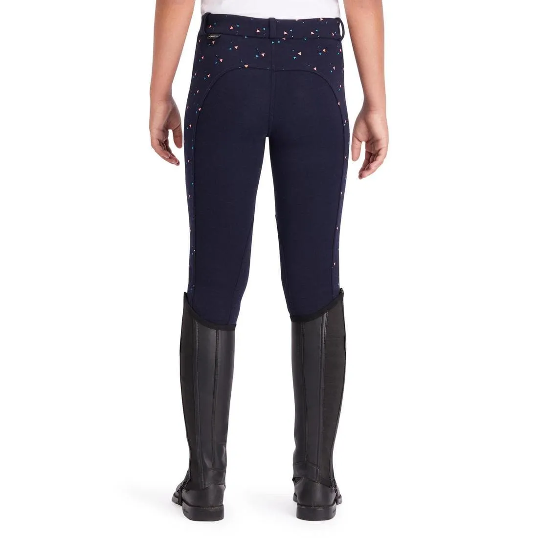 Pantalon équitation fille 120 PRINT marine à points rose