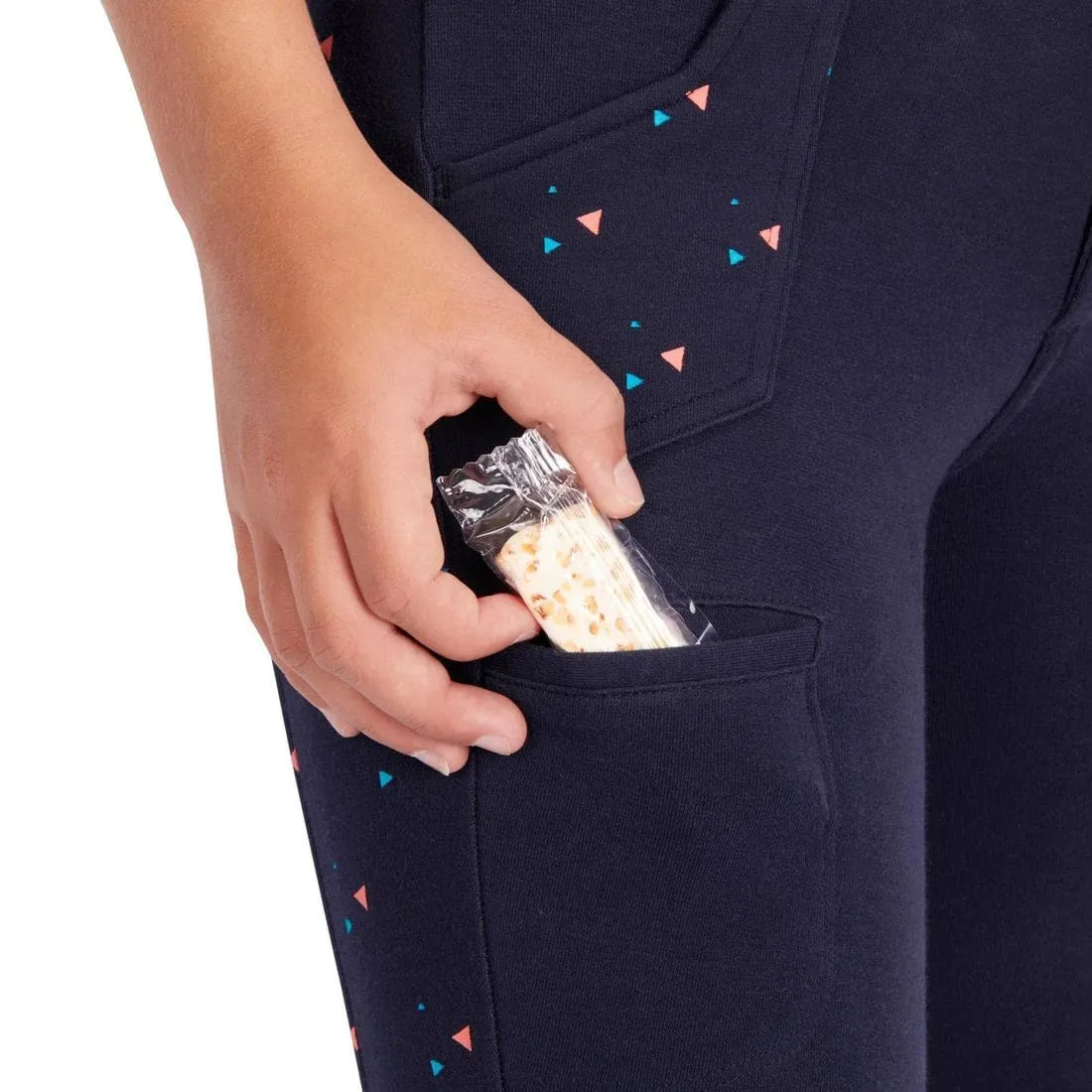 Pantalon équitation fille 120 PRINT marine à points rose