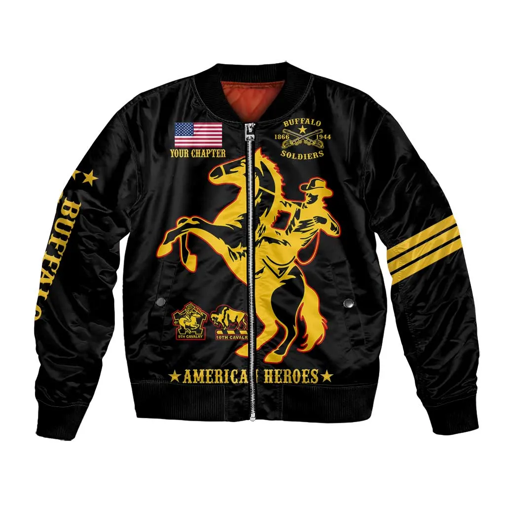 Personalized Afro Buffalo Soldiers Bomber Jacket BSMC United States Army Black LT14