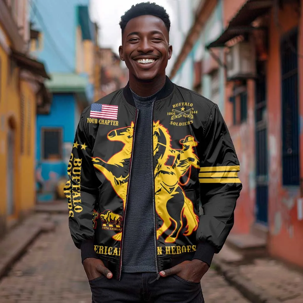 Personalized Afro Buffalo Soldiers Bomber Jacket BSMC United States Army Black LT14