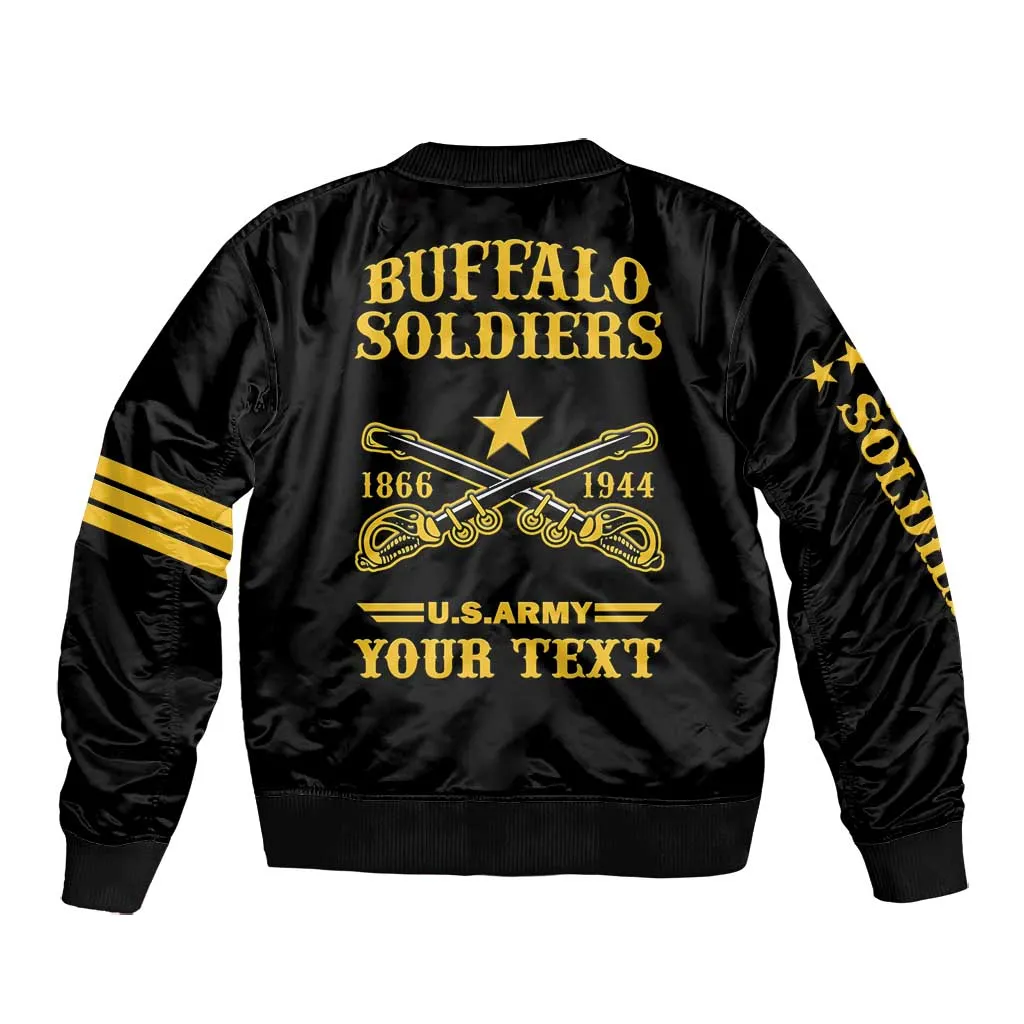 Personalized Afro Buffalo Soldiers Bomber Jacket BSMC United States Army Black LT14
