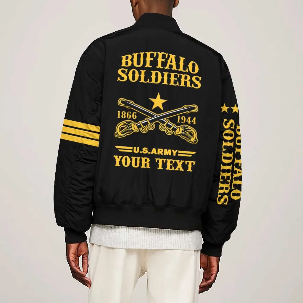Personalized Afro Buffalo Soldiers Bomber Jacket BSMC United States Army Black LT14