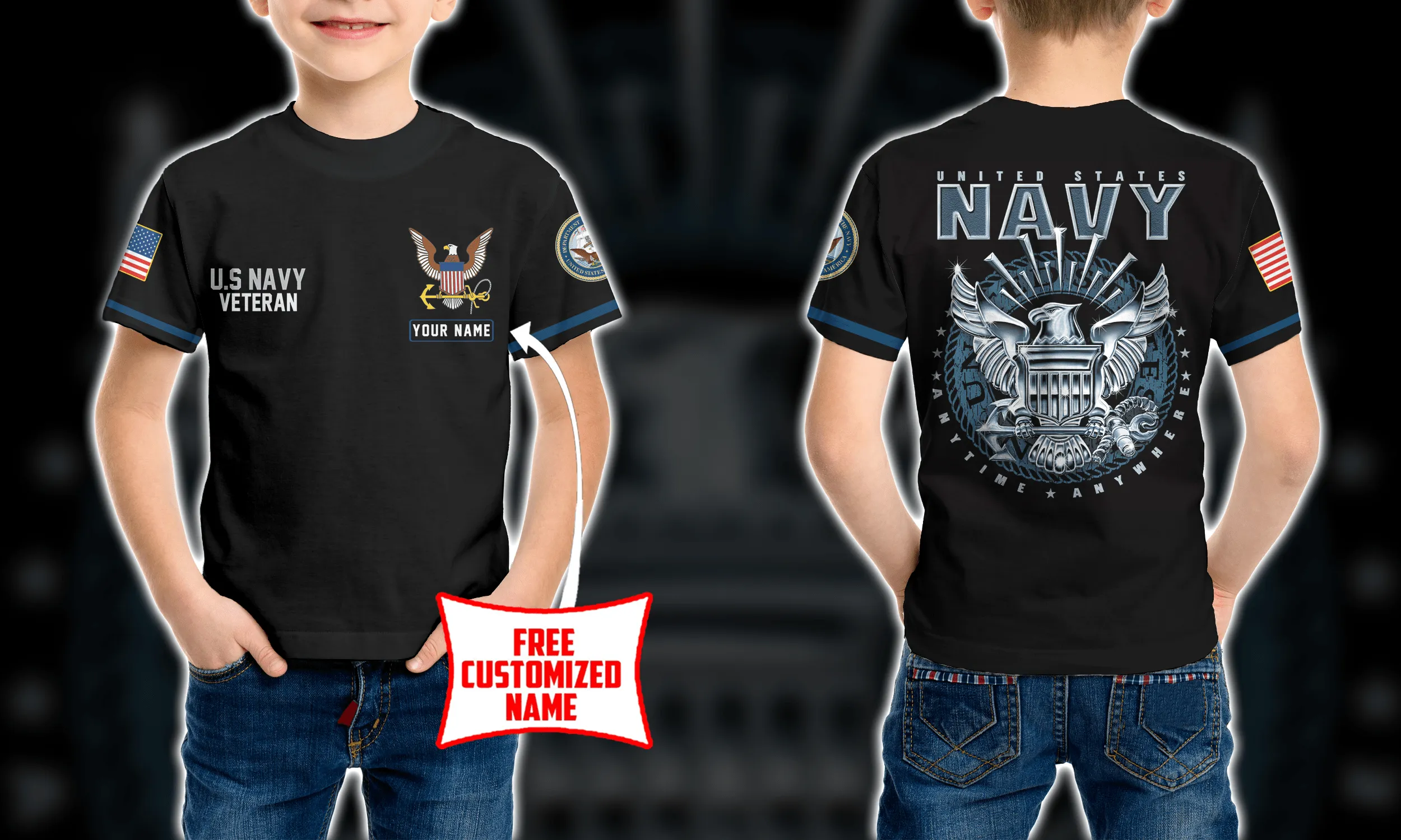 Personalized Custom Name 3D US Navy veteran Ver1 Kid Tshirt QT301230