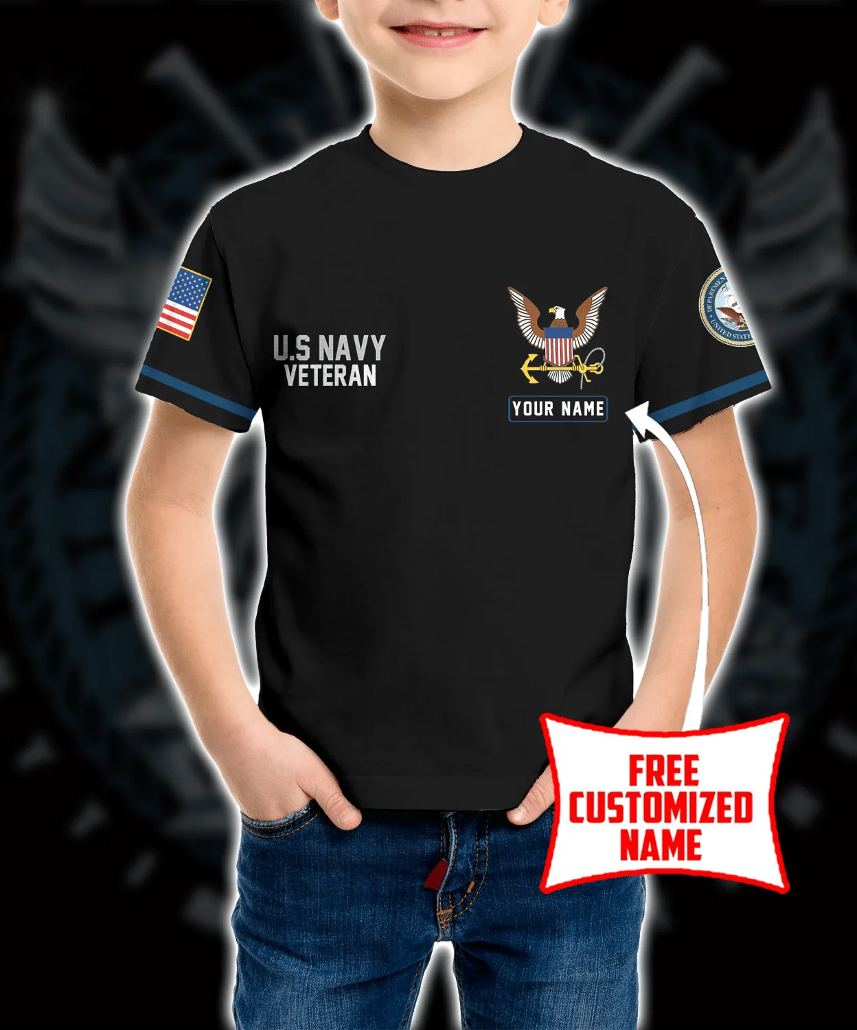 Personalized Custom Name 3D US Navy veteran Ver1 Kid Tshirt QT301230