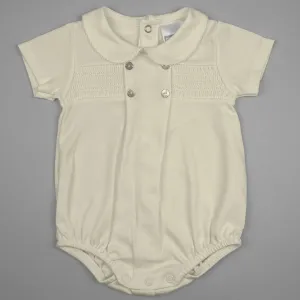 Pex Baby Boy Cream Romper – Peter Pan Collar & Smocked Front