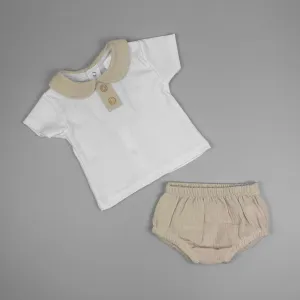 PEX Baby Boys' Summer Outfit – Two-Piece Polo Shirt & Matching Beige Pants (100% Cotton)