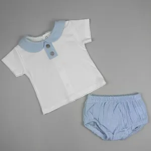 PEX Baby Boys' Summer Outfit – Two-Piece Polo Shirt & Matching Blue Pants (100% Cotton)