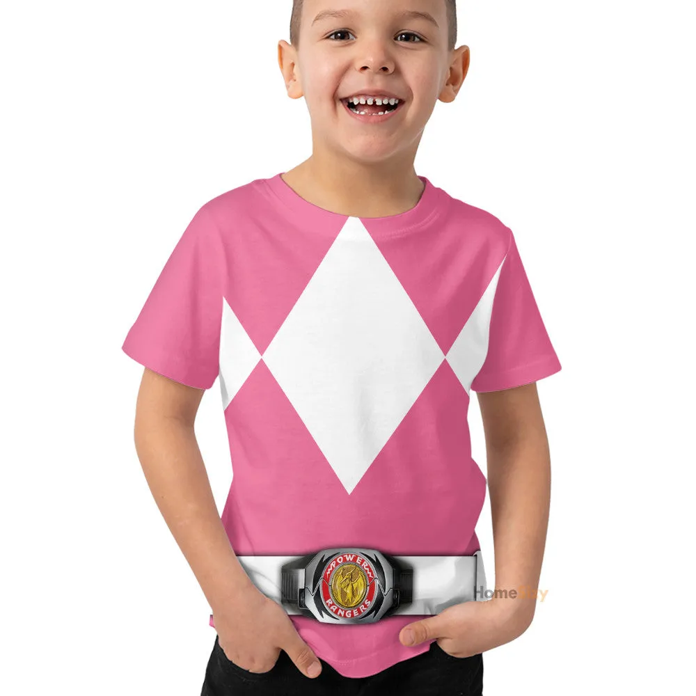 Pink MIGHTY MORPHIN Power Ranger Custom Cosplay Costume Kid Tshirt QT207452Hf