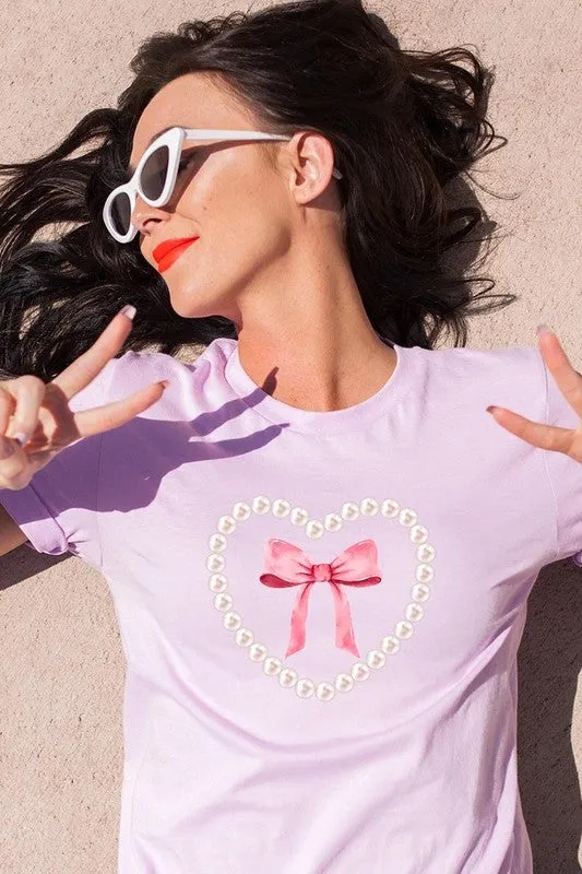 Pink Pearl Heart Bow Graphic Tee (22 Colors)