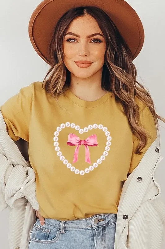 Pink Pearl Heart Bow Graphic Tee (22 Colors)