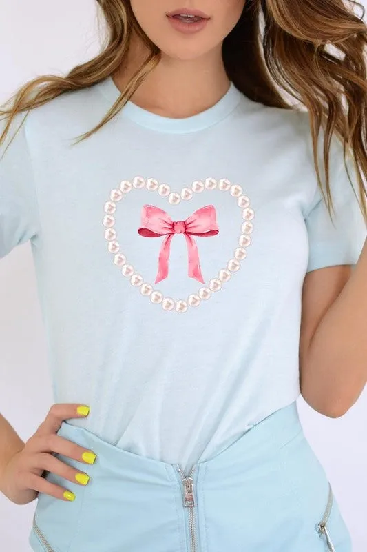 Pink Pearl Heart Bow Graphic Tee (22 Colors)