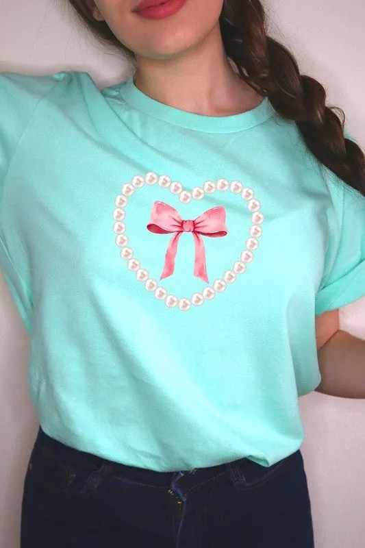 Pink Pearl Heart Bow Graphic Tee (22 Colors)