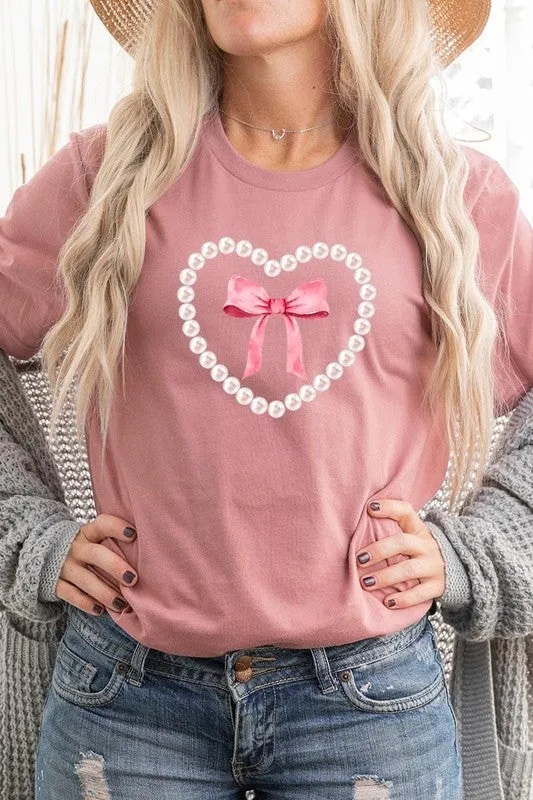 Pink Pearl Heart Bow Graphic Tee (22 Colors)