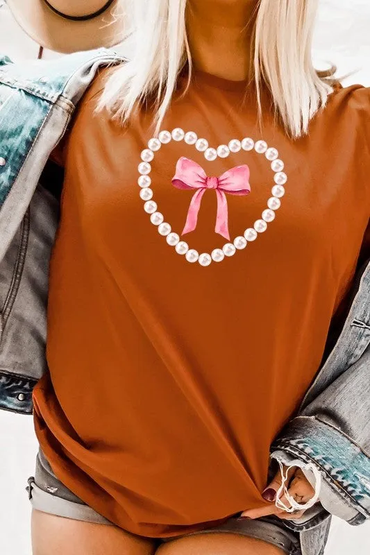 Pink Pearl Heart Bow Graphic Tee (22 Colors)