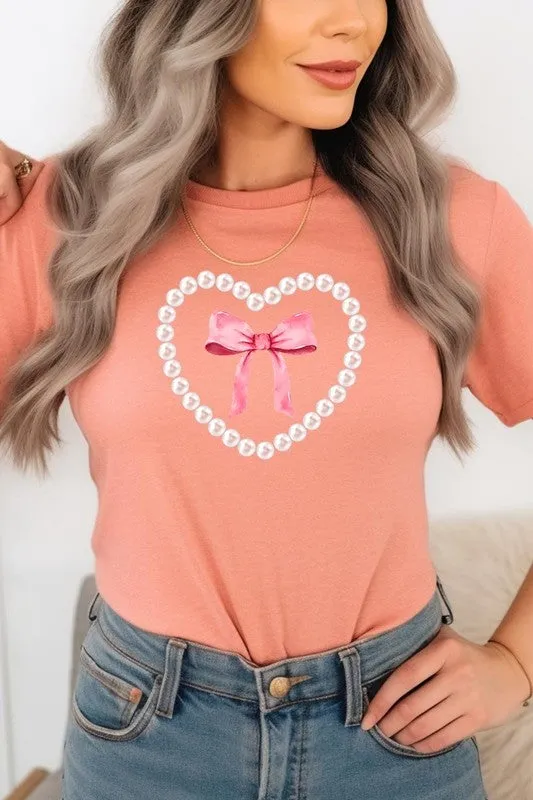 Pink Pearl Heart Bow Graphic Tee (22 Colors)