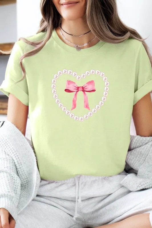 Pink Pearl Heart Bow Graphic Tee (22 Colors)