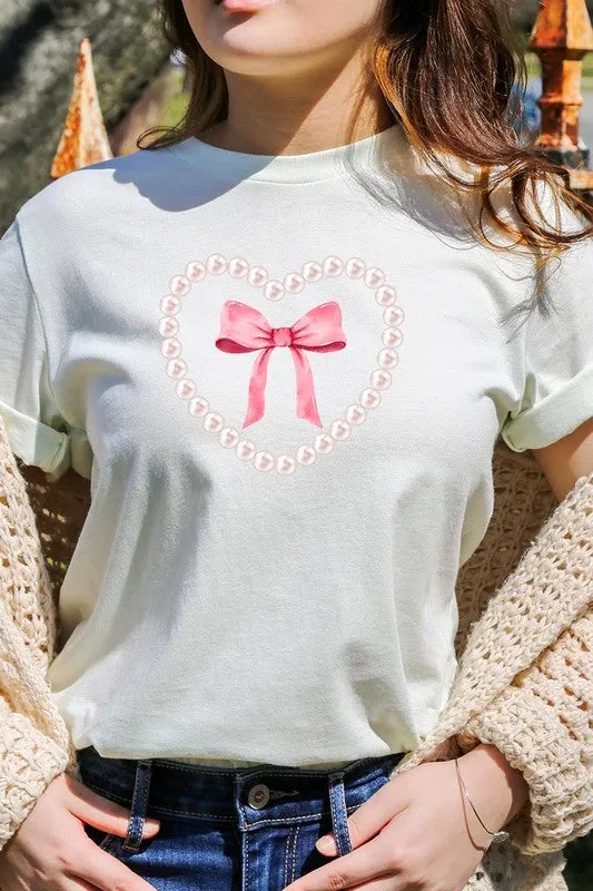 Pink Pearl Heart Bow Graphic Tee (22 Colors)