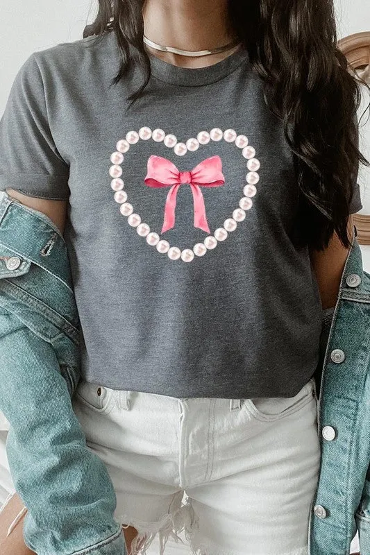 Pink Pearl Heart Bow Graphic Tee (22 Colors)