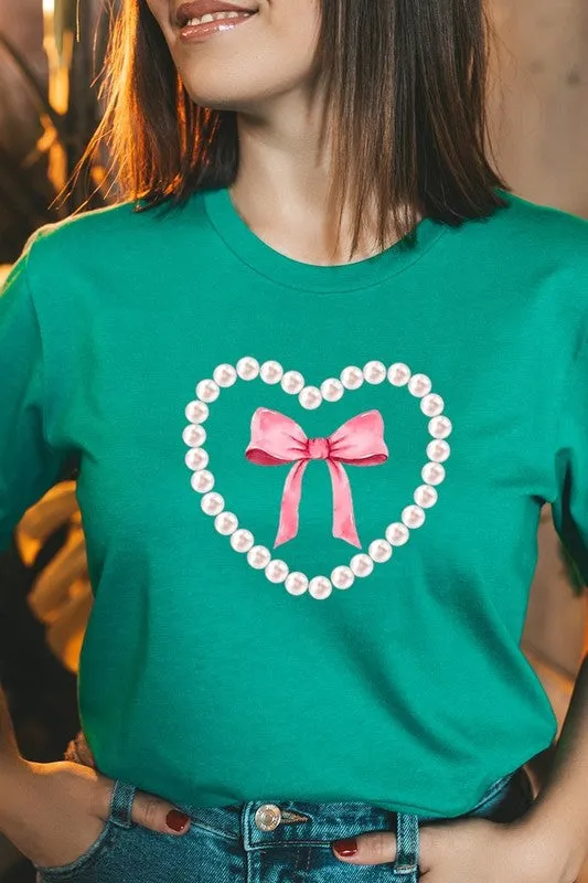 Pink Pearl Heart Bow Graphic Tee (22 Colors)