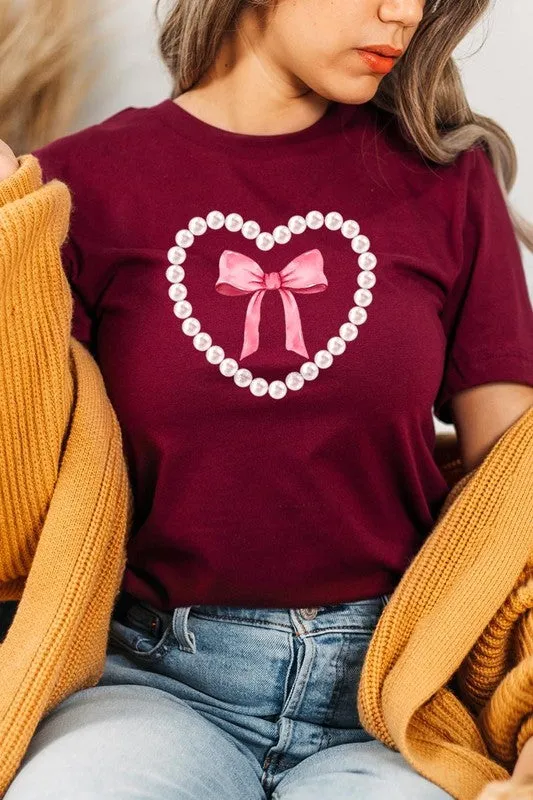 Pink Pearl Heart Bow Graphic Tee (22 Colors)