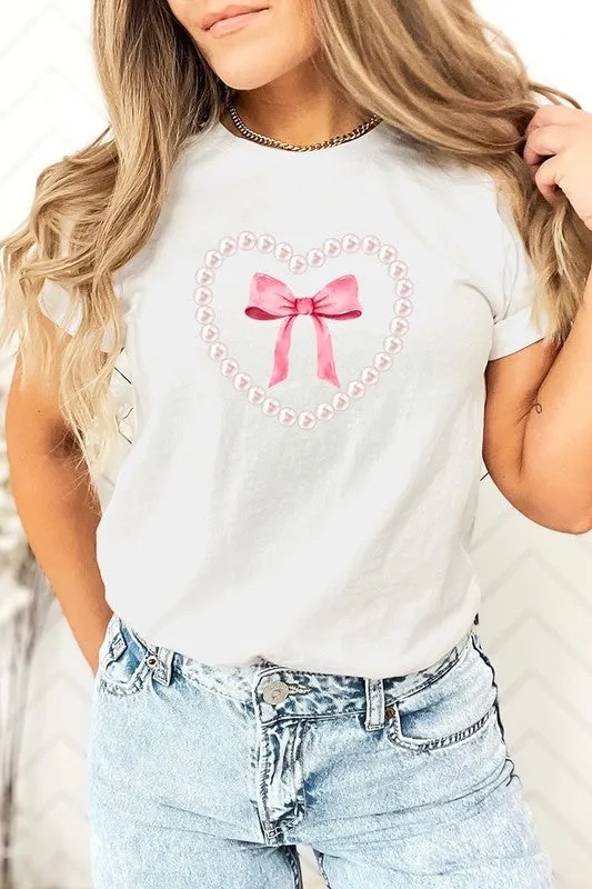 Pink Pearl Heart Bow Graphic Tee (22 Colors)